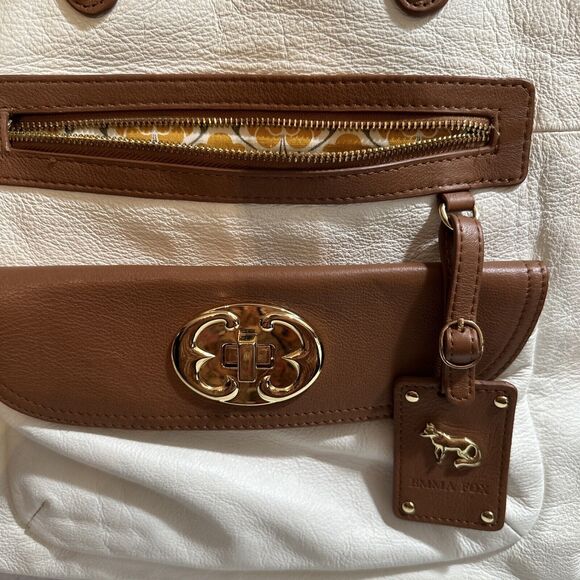 Emma Fox Lily Leather Ivory and Brown Leather Fold Over Crossbody Messenger Bag - Picture 3 of 12